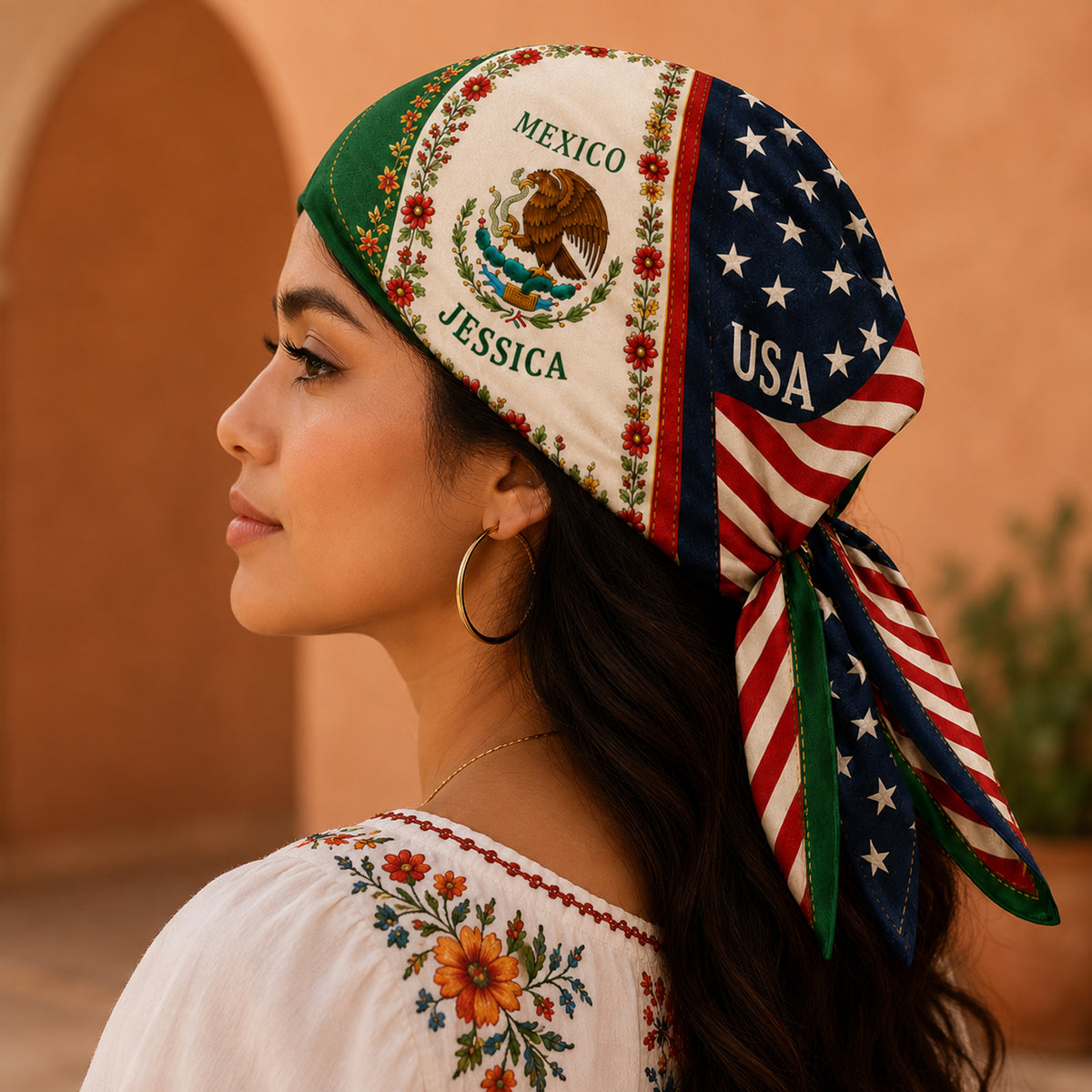Personalized Mexico USA Square Scarf, Mexican American Heritage Gift K228 903384