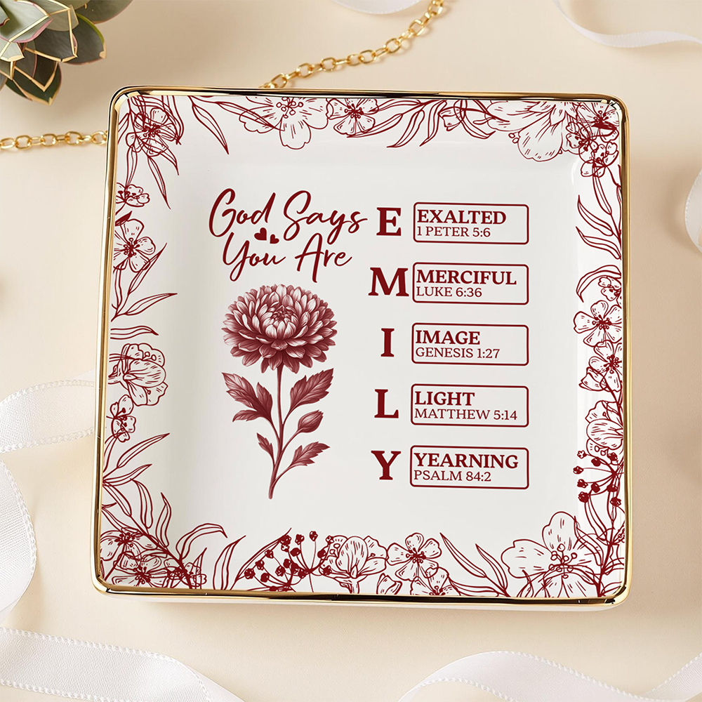 God Says I Am Personalized Name Initial Bible Toile De Jouy Jewelry Dish Gift LM32 895365