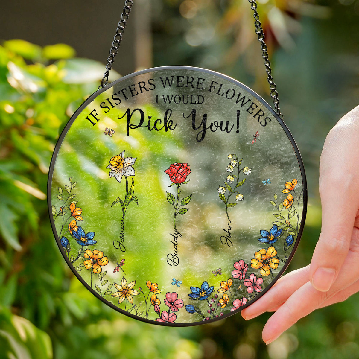 Personalised Birth Flower Sisters Besties From The Same Garden Stained Glass Suncatcher LM32 893943