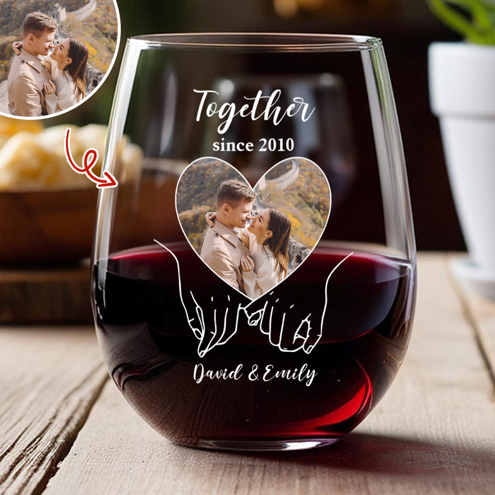 Custom Photo Forever And Always - Couple Personalized Wine Glass HA75 920038