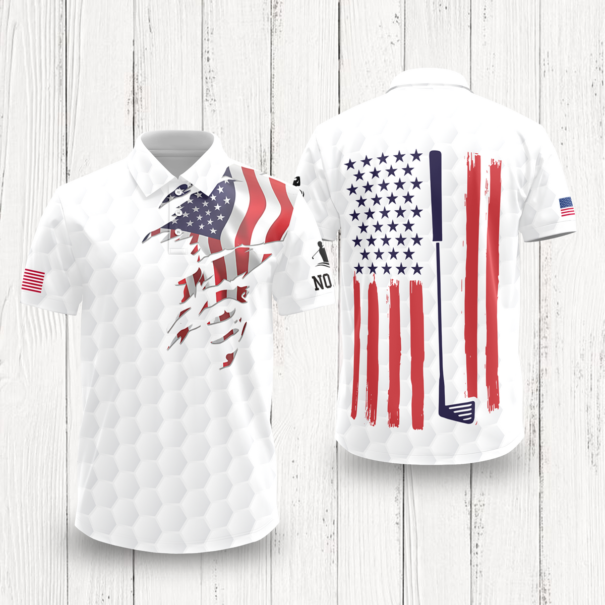 Custom Name Golf Ball Pattern American Flag Polo Shirt, Personalized USA Patriotic Golf Shirt Gift for Men HA75 898578