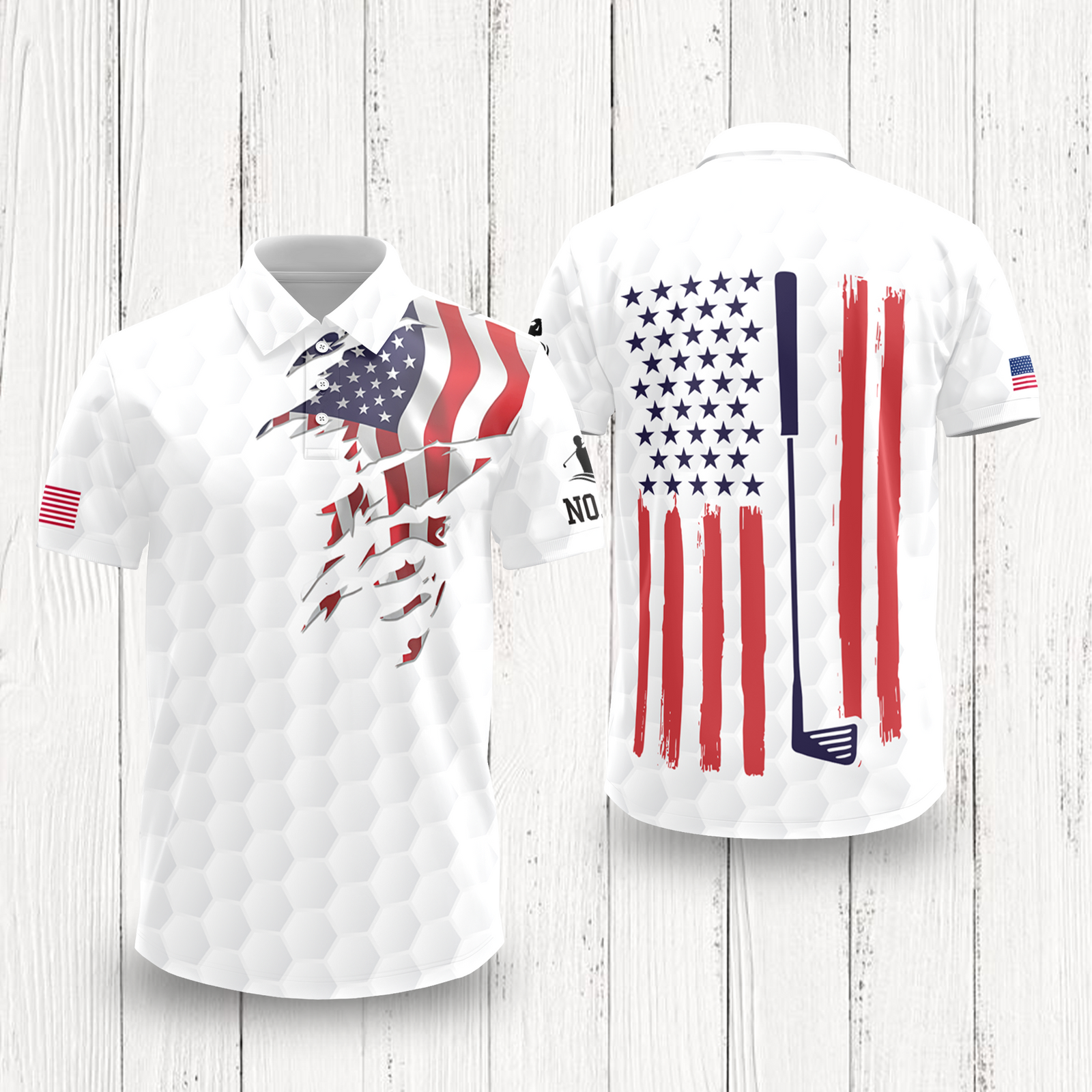 Custom Name Golf Ball Pattern American Flag Polo Shirt, Personalized USA Patriotic Golf Shirt Gift for Men HA75 898578