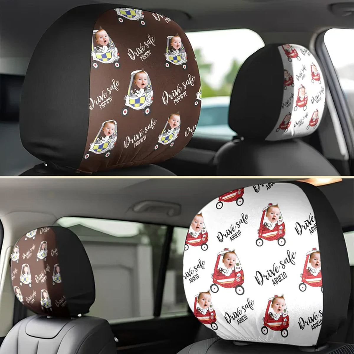 Custom Kid Photo Drive Safe Daddy Grandpa Personalized Car Headrest Covers CH07 910086