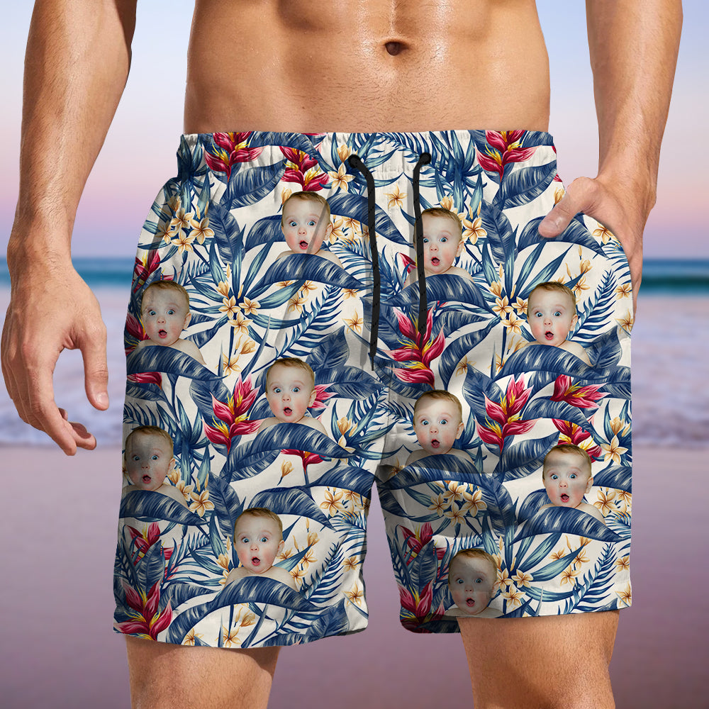 Custom Human Photo Hawaii In The Air Family Man's Beach Short HO82 894274