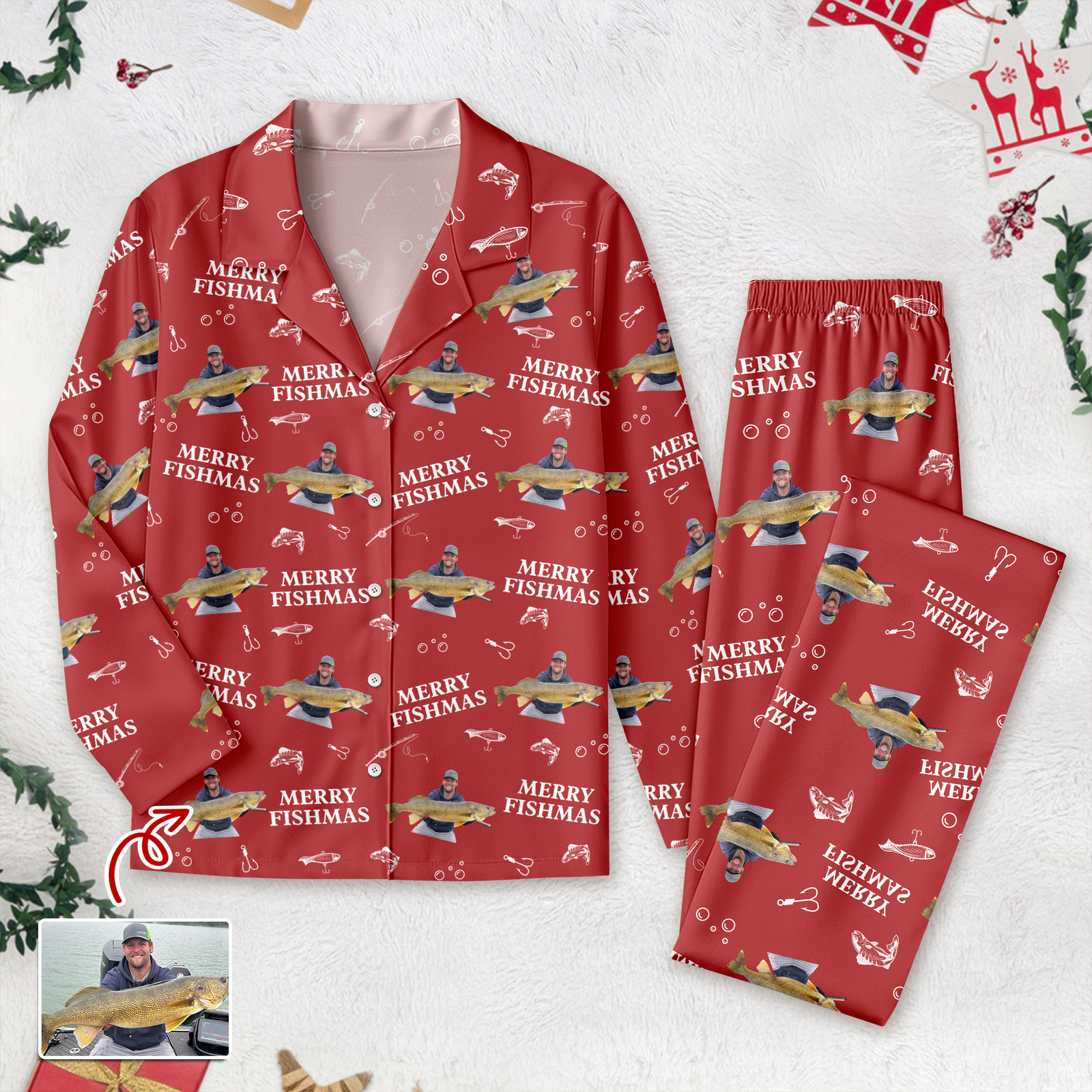 Custom Photo Merry Fishmas Pajamas Christmas Gift For Fishing Lovers, Fisherman HA75 898252