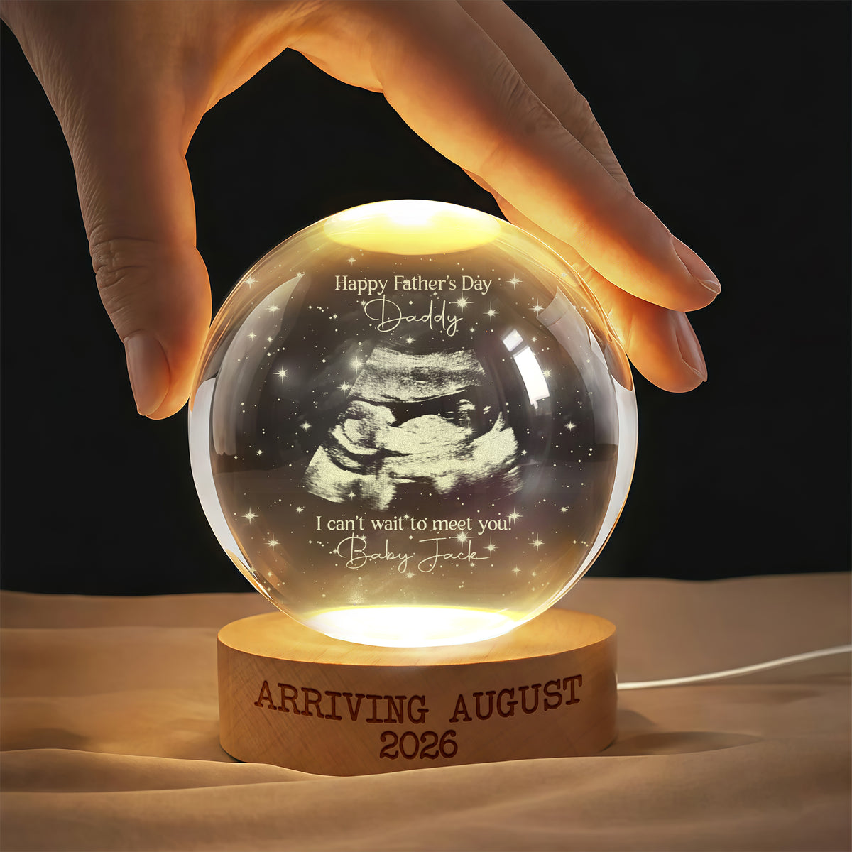 Custom Baby Ultrasound Photo Crystal Ball LED Night Light Gift for Dad, Pregnancy Announcement Keepsake, New Dad Gift LM32 669105