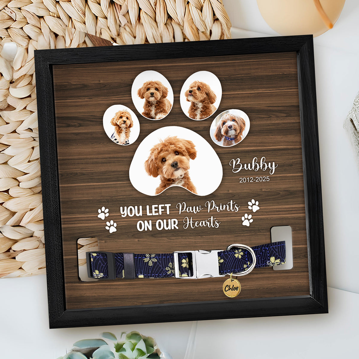 Custom Photo You Left Paw Prints On Our Hearts Memorial Square Collar Frame TH10 892717