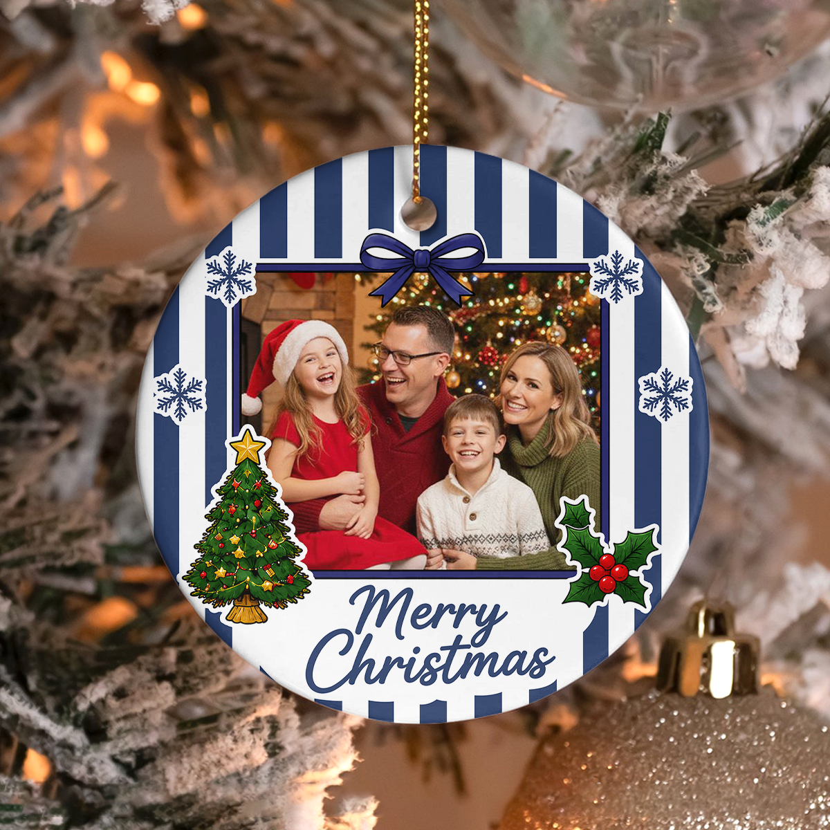 Custom Family Photo Merry Christmas Ceramic Ornament, Personalized Holiday Keepsake, Christmas Gift HA75 919148
