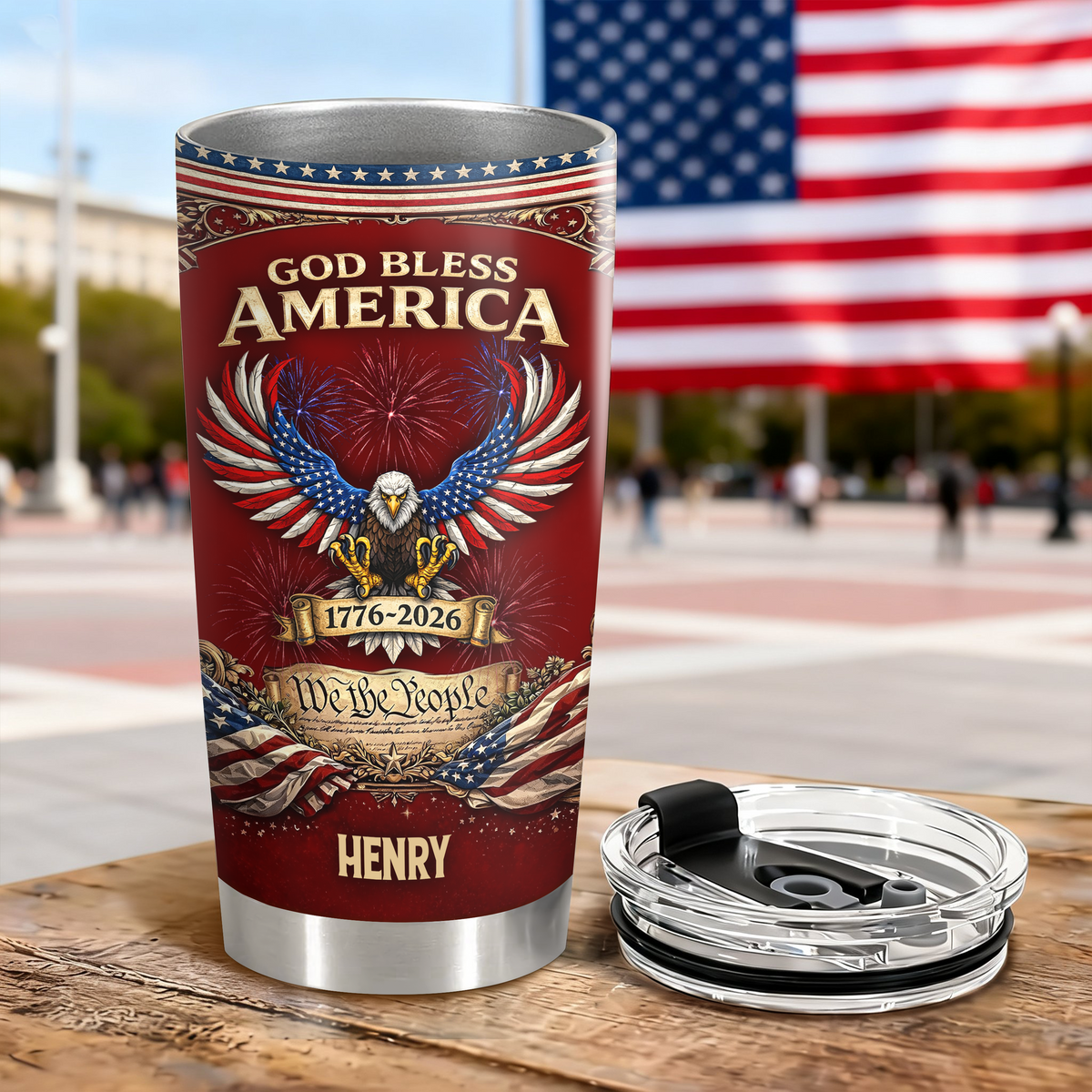Custom Name God Bless America 1776 - 2026 Fat Tumbler LM32 899035