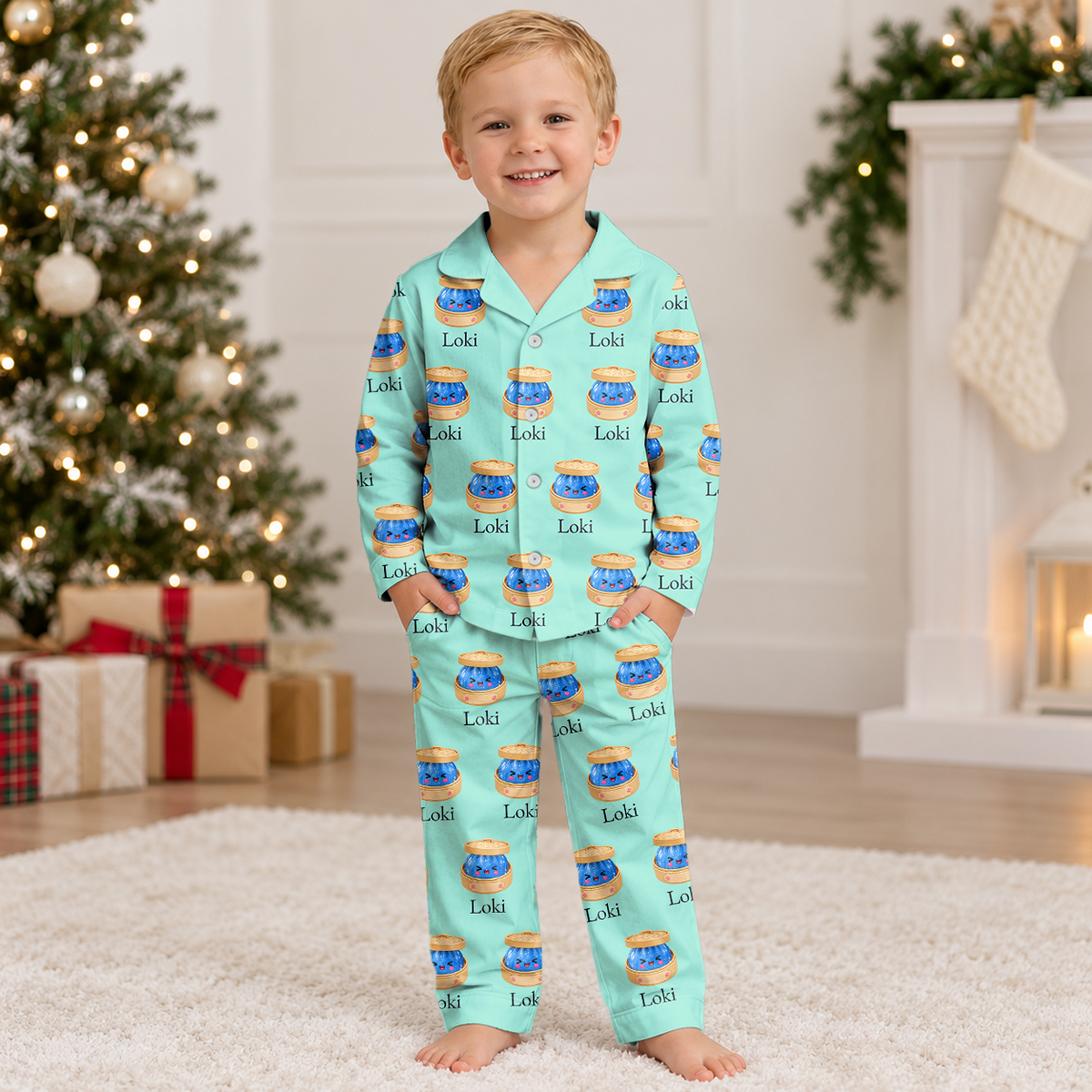 Custom Name And Dumpling Pattern Christmas Pajamas For Kids TH10 171439