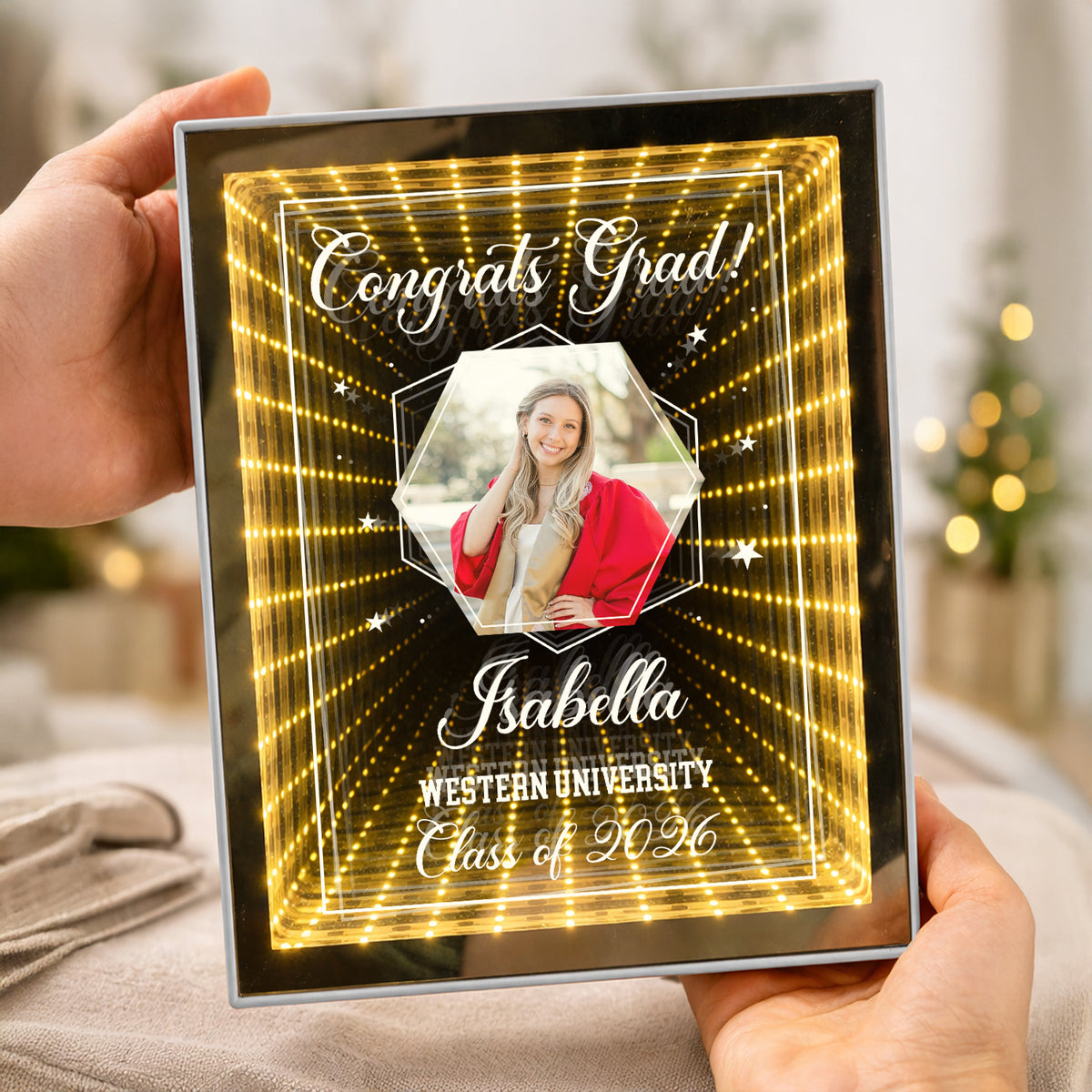 Custom Photo Congrats Grad Infinity Mirror Light Box - Graduation Gift For Siblings, Brothers, Sisters HO82 901628