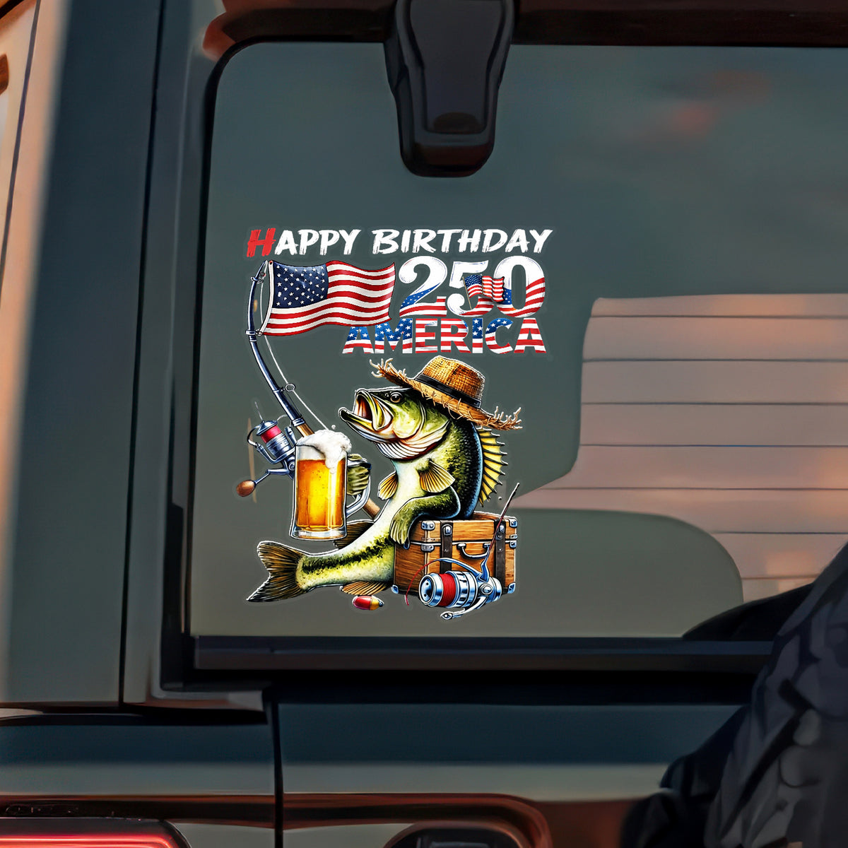 Happy Birthday 250 America Patriotic Fishing - Bass Fisherman Car Window Decal Sticker LM32 899163