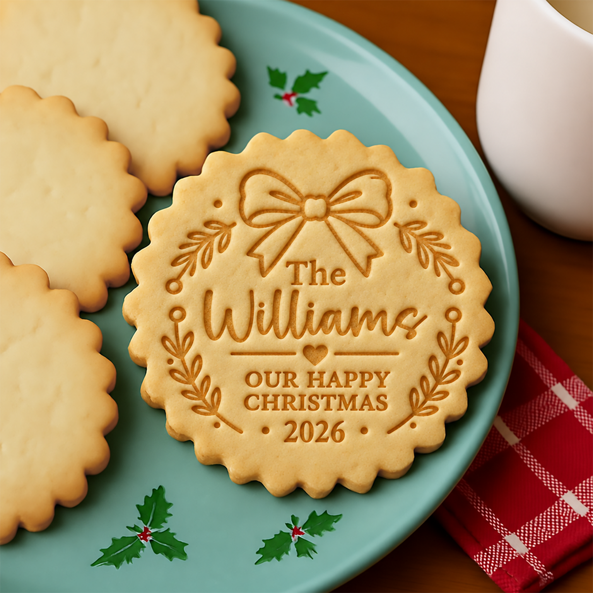 Personalized Family Name Happy Christmas Cookie Stamp, Holiday Baker Gift HO82 904130