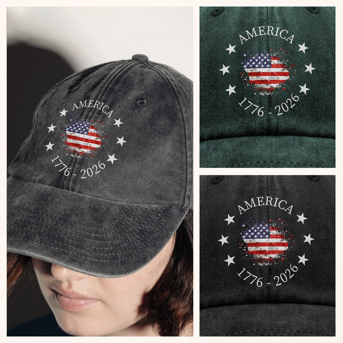 America 1776-2026 250 Years Anniversary Vintage Washed Denim Baseball Cap LM32 899465