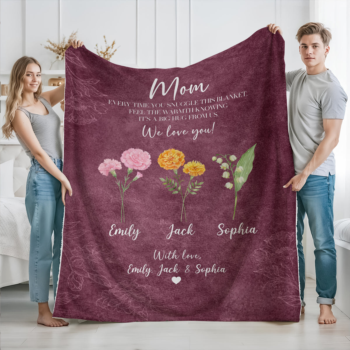 Personalized Flower Birth Month A Big Hug From Us To Mom Gift Blanket LM32 899699