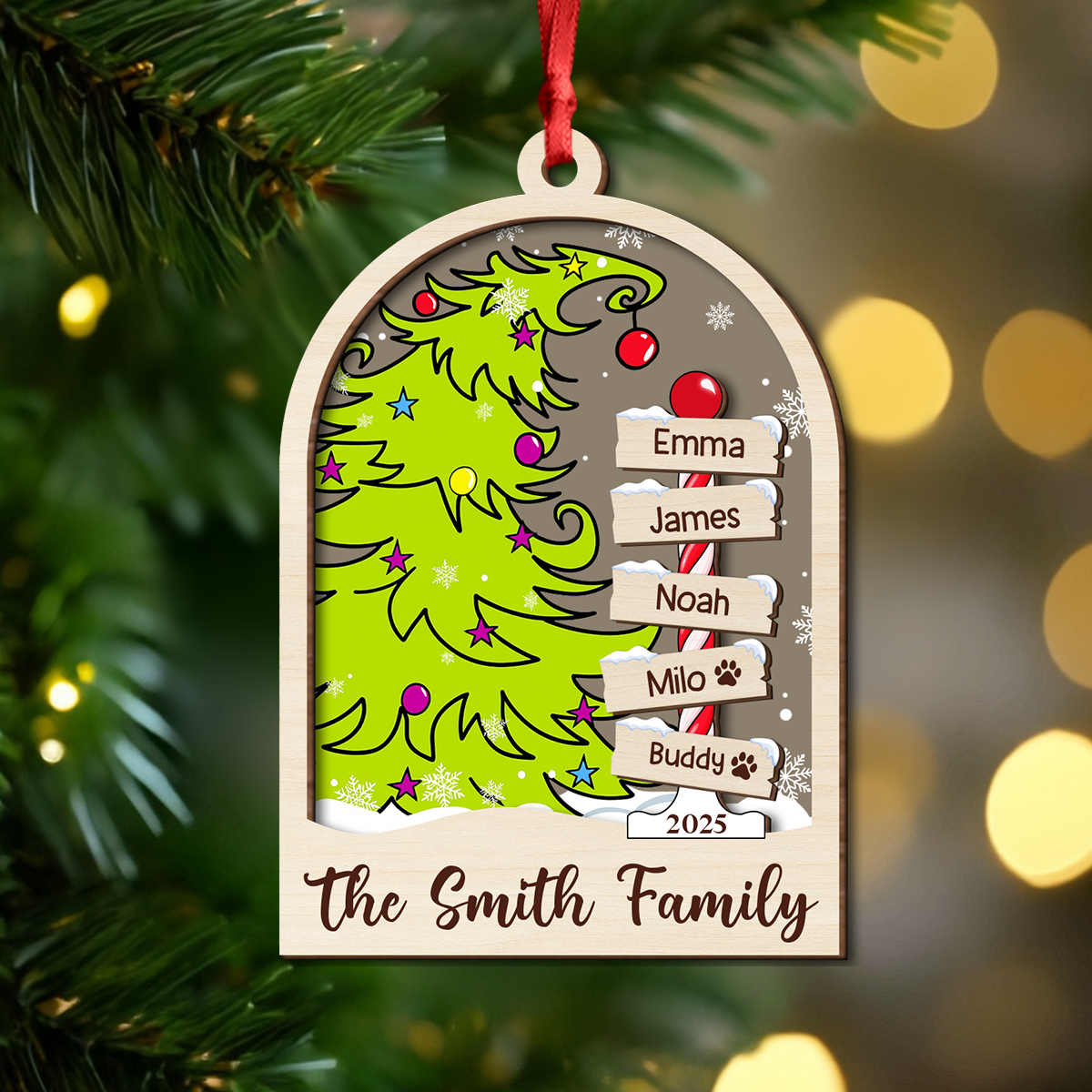 Personalized Family Name 2025 Christmas Keepsake 2 Layers Wooden Ornament LM32 897343