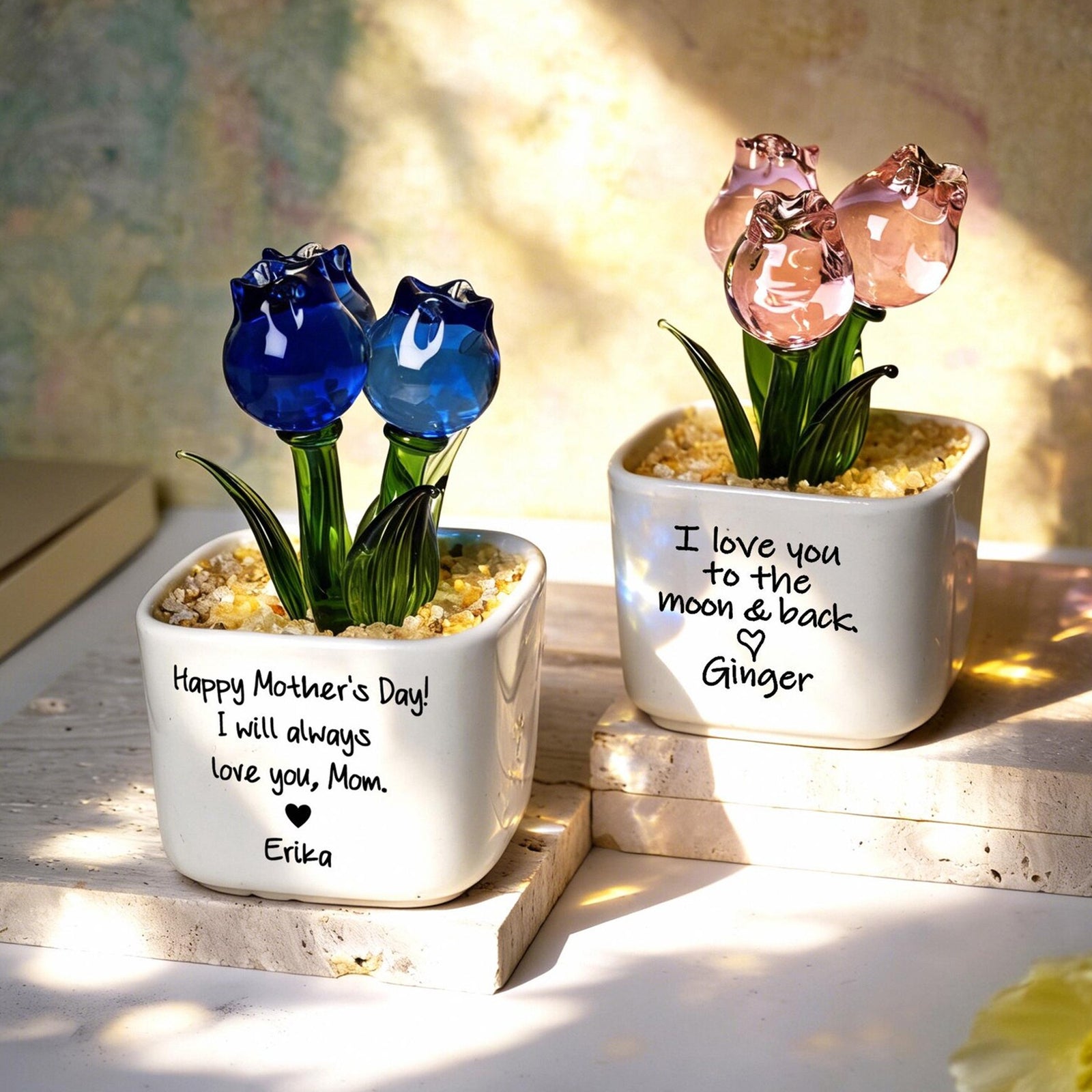 Personalized Tulip Glass Flower Pot - Gift For Mother, Happy Mother's Day HO82 901430