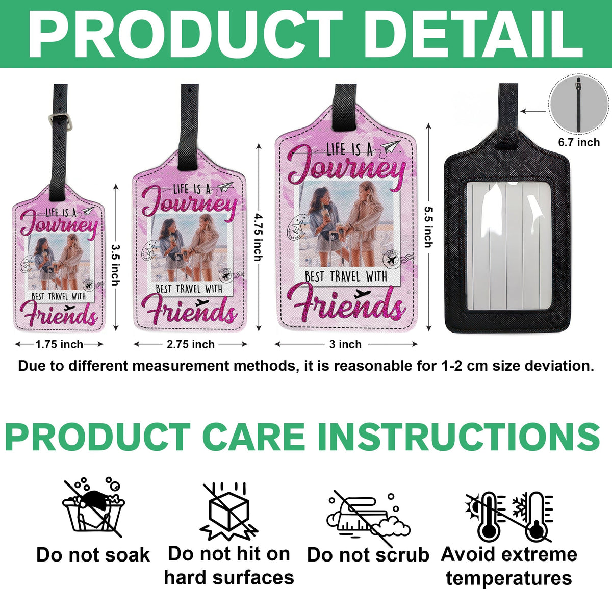 Custom Photo Best Traveled With Friends Personalized Luggage Tag Holiday Vacation Gift, Gift For Best Friends, BFF HA75 892666