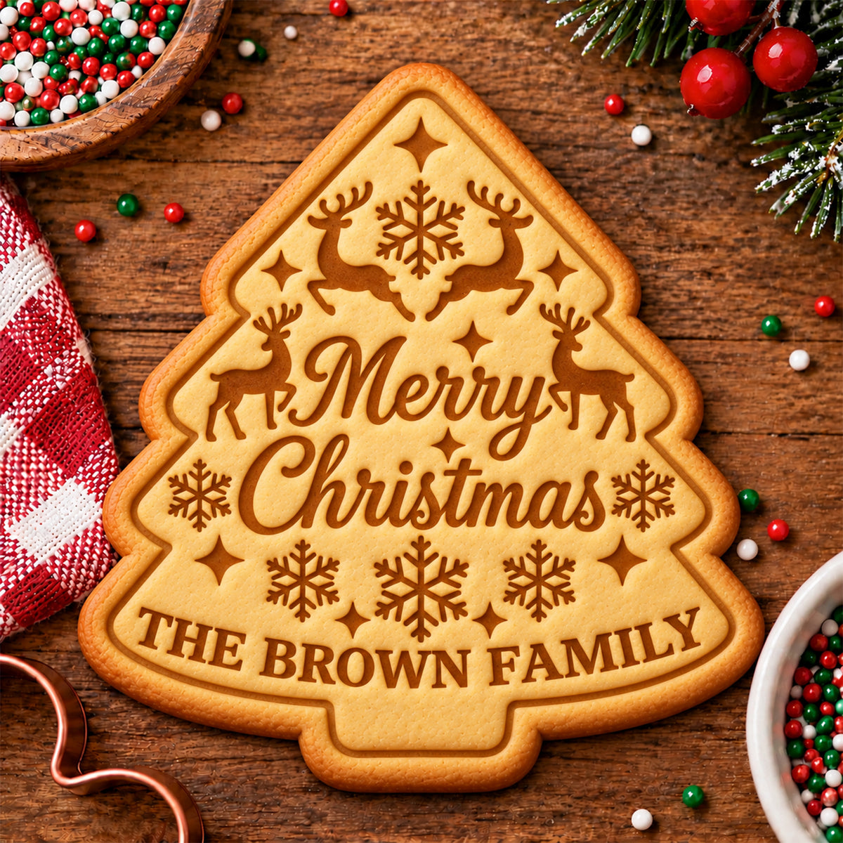 Custom Family Name Merry Christmas Shaped Cookie Stamp HA75 919620