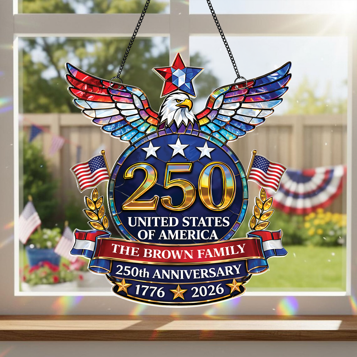 Custom Family Name America 250th Anniversary Acrylic Suncatcher CH07 910618