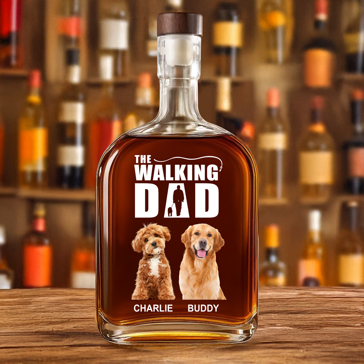 Custom Photo Walking The Dog - Personalized Whiskey Bottle HO82 894140