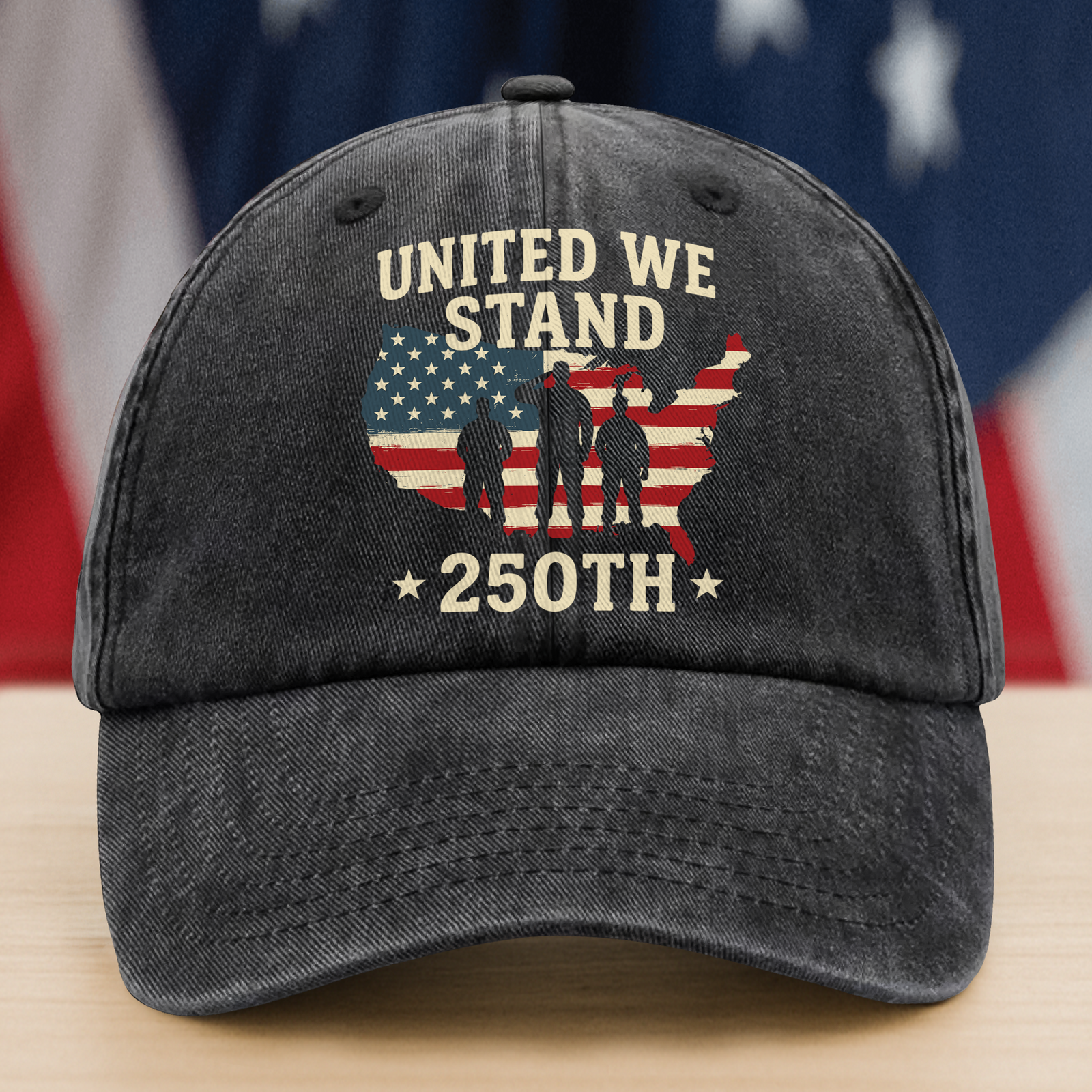 United We Stand 250th Anniversary USA Veteran Washed Denim Baseball Cap HA75 897314