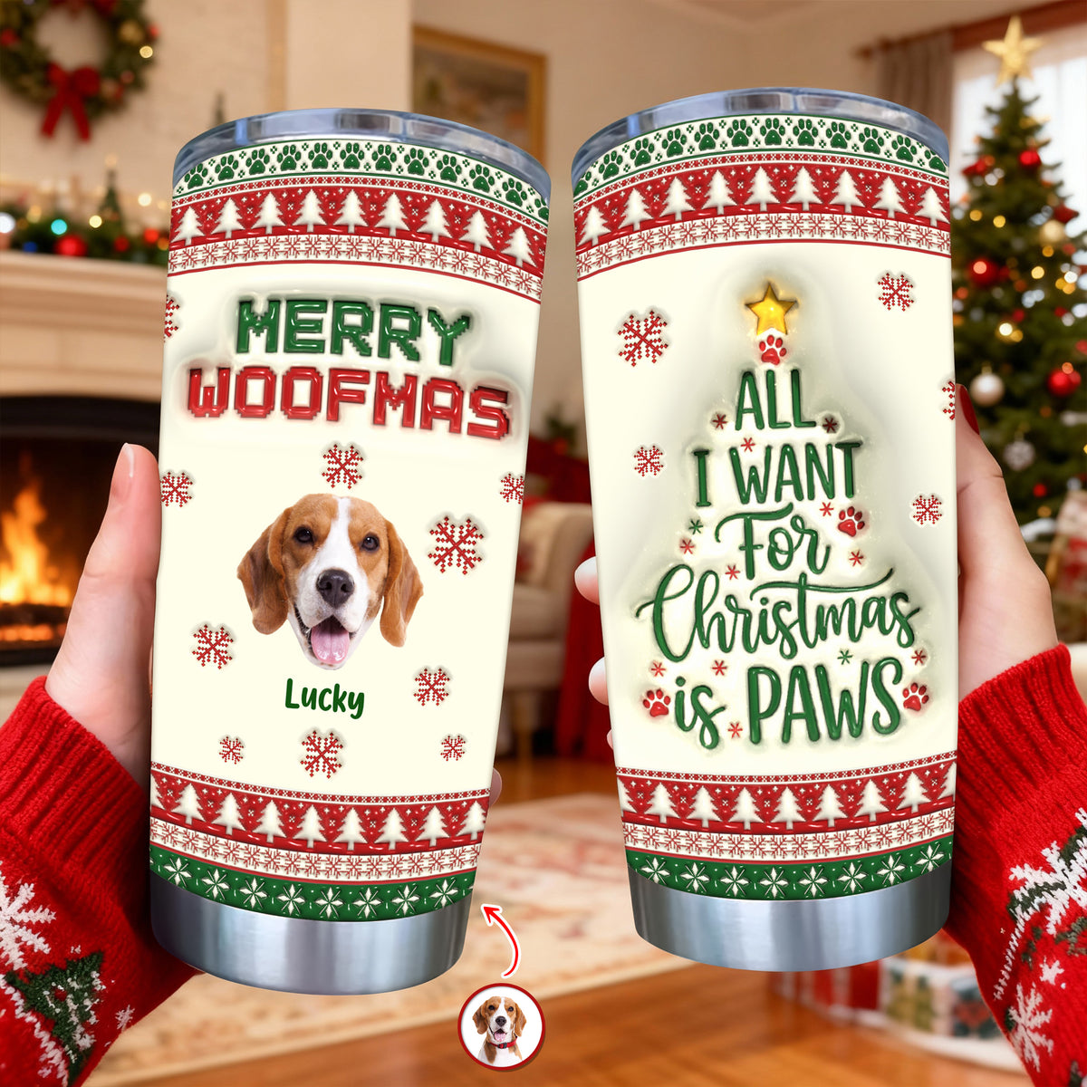 Custom Photo All I Want For Christmas Is Paws - Personalized 3D Stainless Steel Tumbler CH07 896892