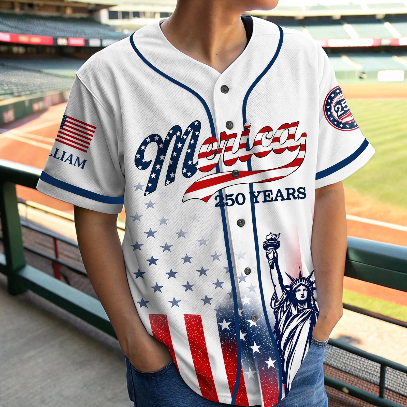 Personalized USA 250th Anniversary Patriotic Statue of Liberty Merica 250 Baseball Jersey Shirt HO82 902896