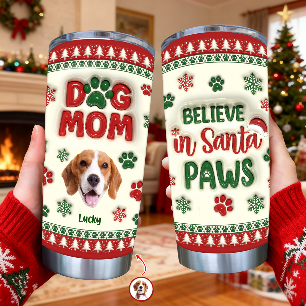 Dog Mom Christmas – Personalized 3D Inflated Effect Tumbler  Gifts For Dog Lovers CH07 896890