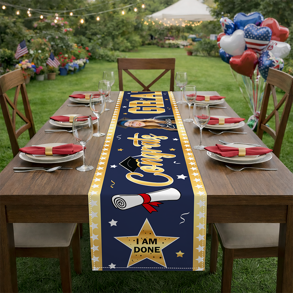Custom Photo I'm Done Congrats Class of 2026 Graduation Table Runner LM32 899759