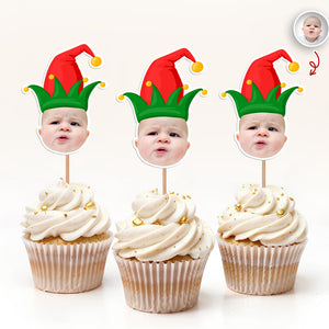 Custom Cute Face Christmas Cupcake Topper - XMAS Party Decor Gift For Family CH07 896254