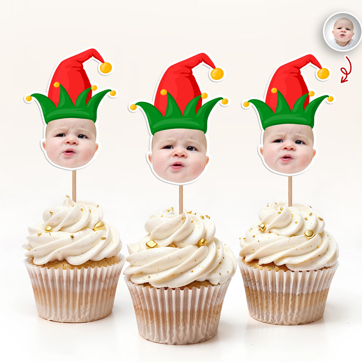 Custom Cute Face Christmas Cupcake Topper - XMAS Party Decor Gift For Family CH07 896254