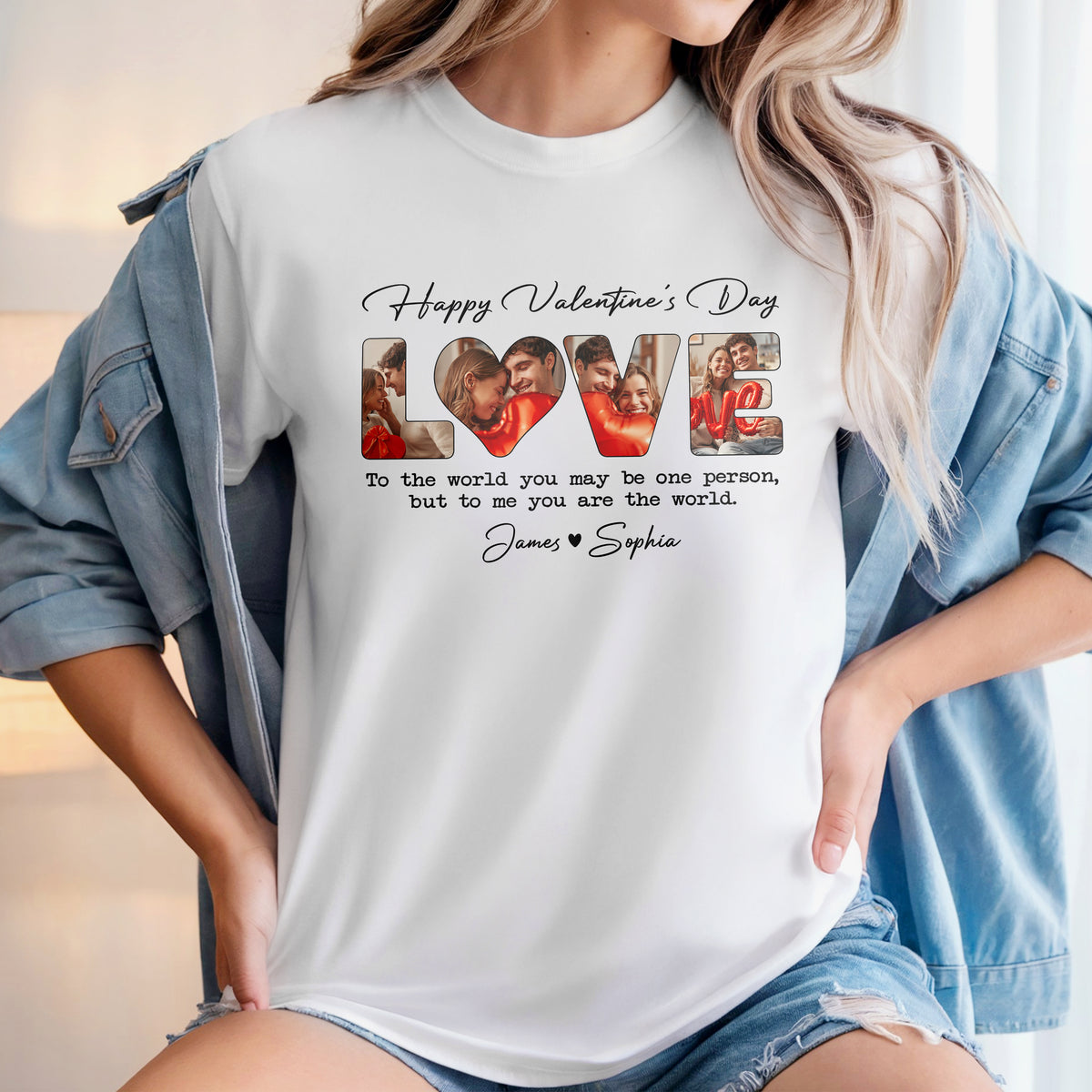 Custom Photo To Me You Are The World Valentine White Shirt For Couple TH10 896967