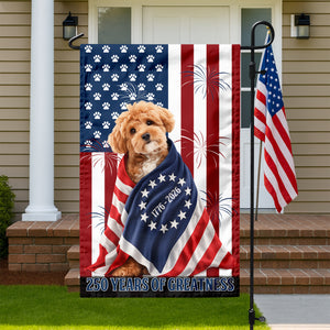 Custom Photo My Dog, Cat Loves America 250 Patriotic Garden Flag HA75 898908