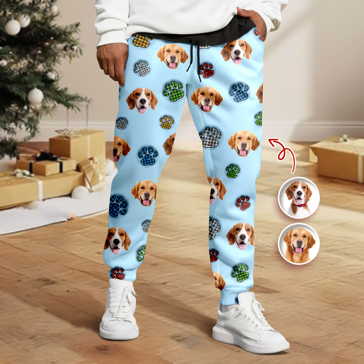 Custom Dog Photo Christmas Paw Style - Personalized 3D Inflated Effect Sweatpants CH07 899654