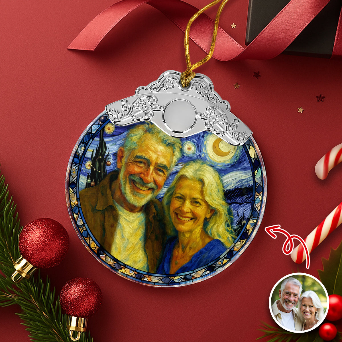 Custom Photo Personalized Anniversary Christmas Metal Top Glass Ornament TH10 894743