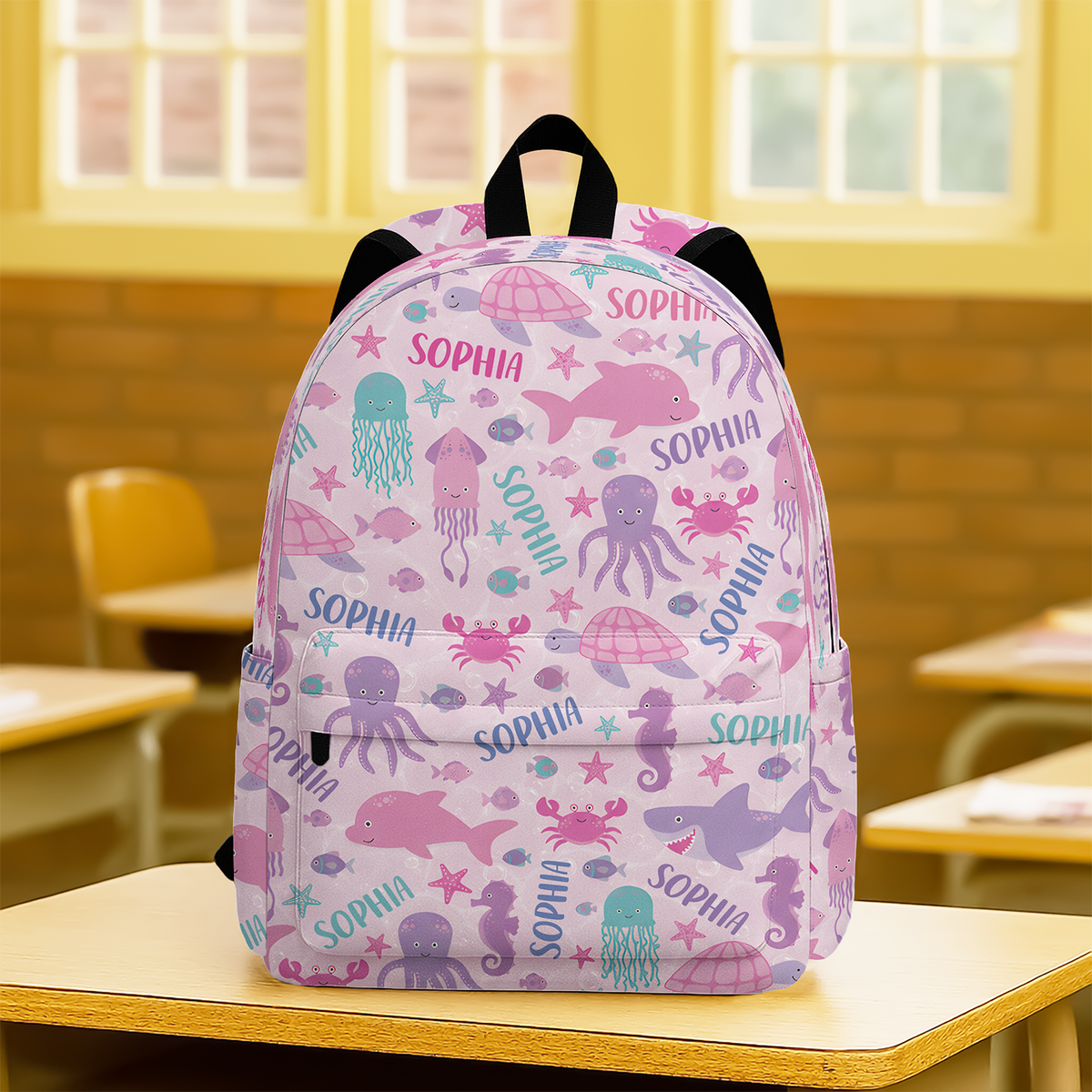 Custom Name Colorful Sea Life Backpack - Personalized Kids School Bag HA75 921610
