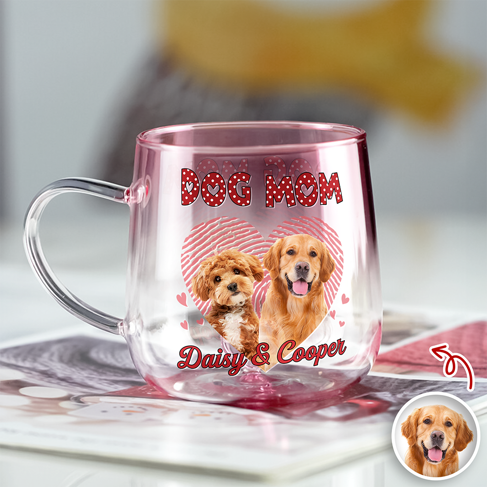 Custom Photo Dog Mom Cat Mom Pink Gradient Glass Mug - Gift For Dog Cat Mom, Mother's Day HO82 901768