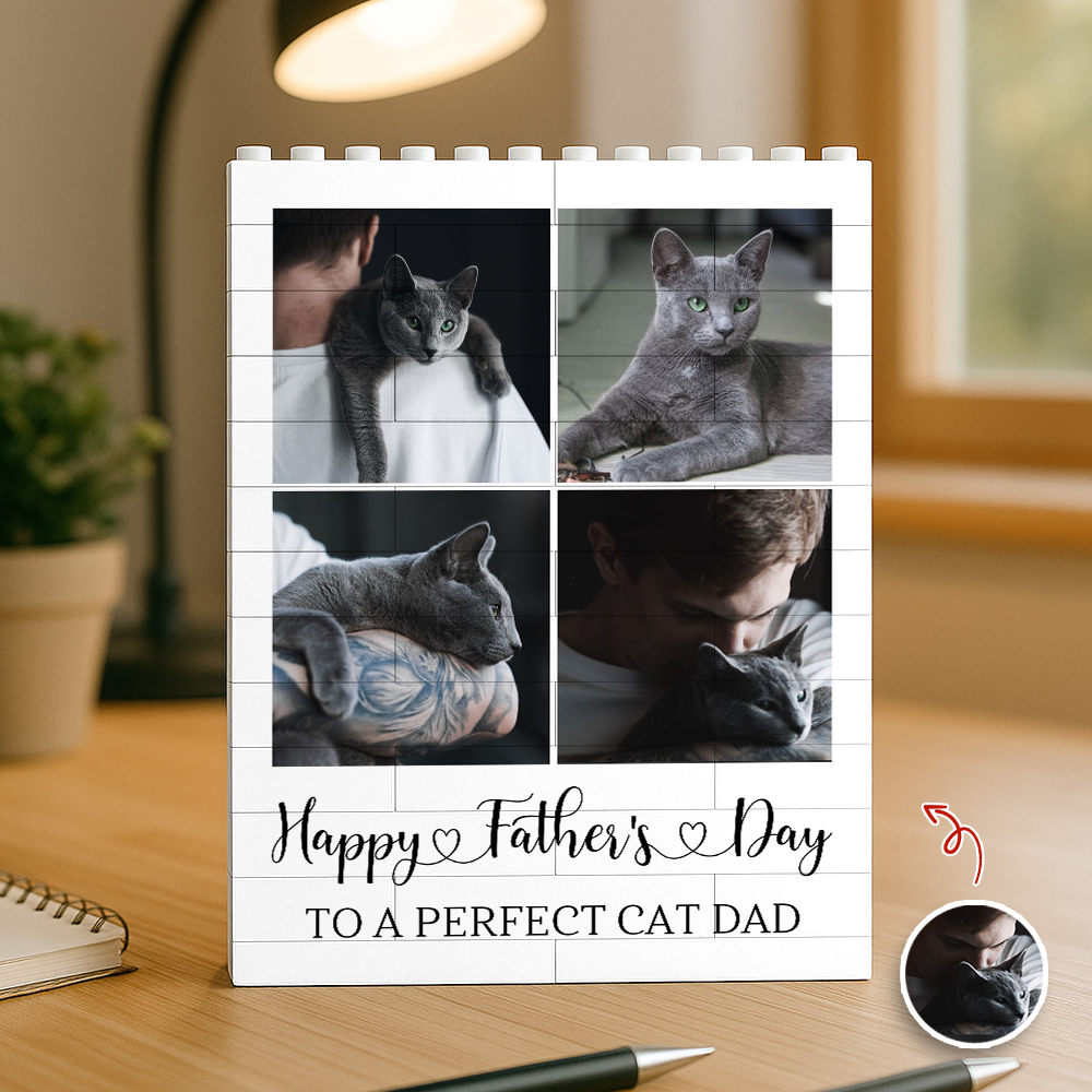 Custom Photo Happy Father’s Day To A Perfect Cat Dad Building Block TH10 170009