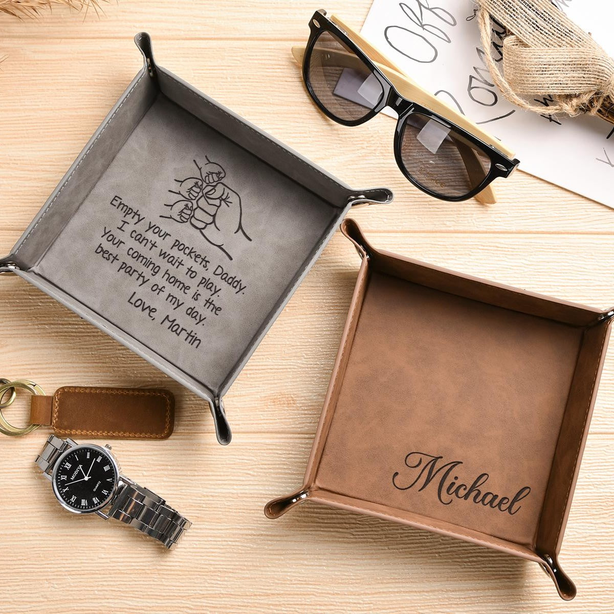 Custom Initial Name Father's Day Gift Leather Valet Tray, Catch All Tray Gifts for Dad LM32 899249