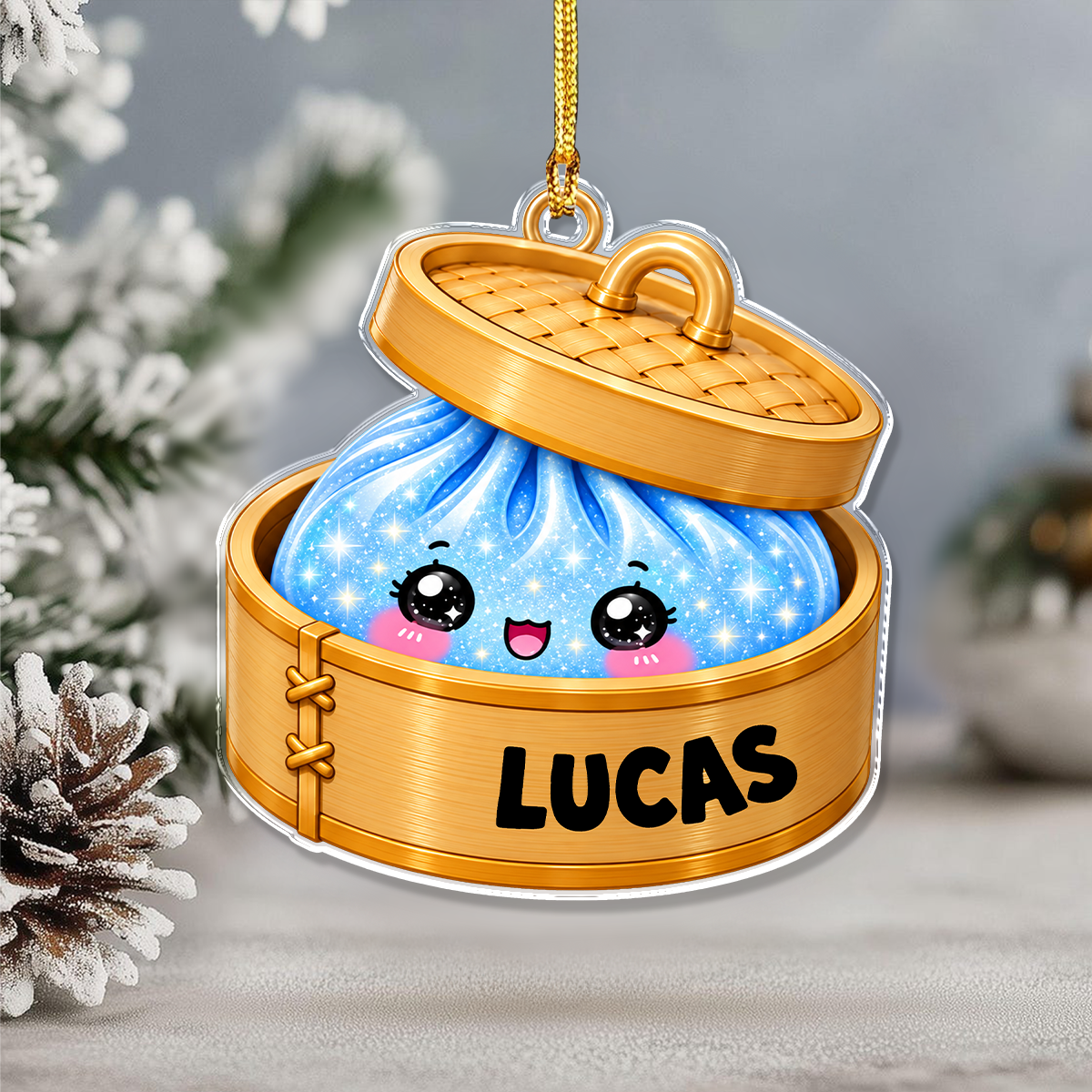 Personalized Glitter Dumpling Bamboo Steamer Acrylic Ornament, Cute Foodie Christmas Gift HO82 903654