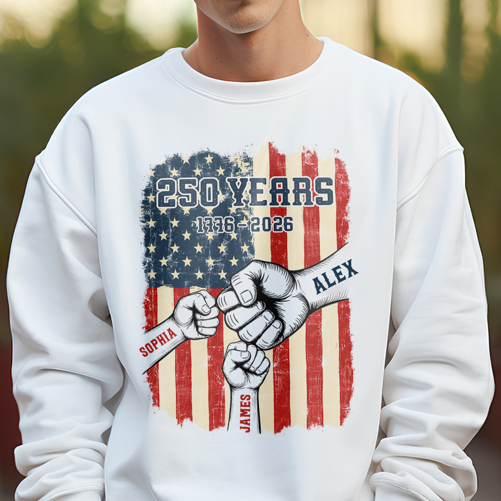 Custom Name 250th Anniversary 1776–2026 American Flag White T-Shirt, Patriotic USA Shirt TH10 169209