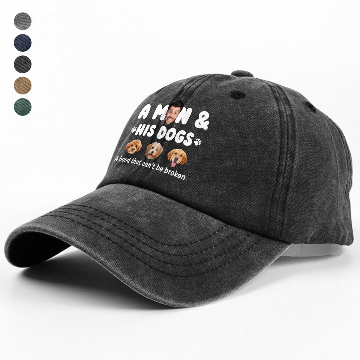 Custom Photo A Man And His Dog Washed Denim Baseball Cap Father's Day Gift HA75 921354
