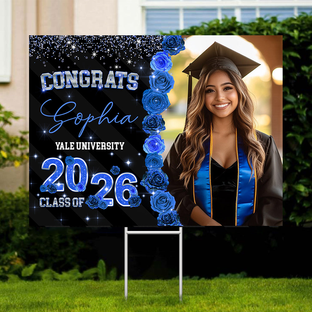 Custom Photo Rose Background Class Of 2026 Graduation Yard Sign HA75 920464