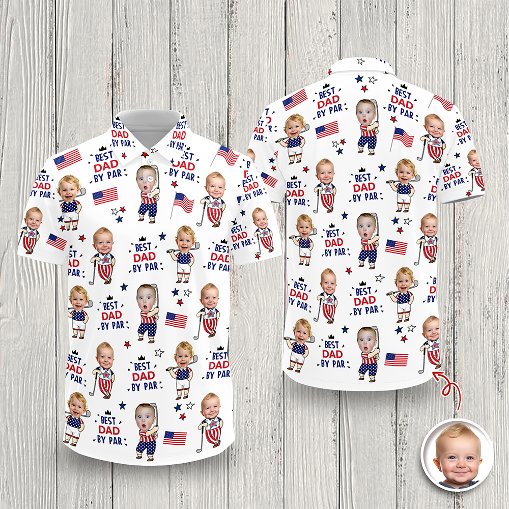 Custom Photo Best Dad By Par Funny Kid US Flag Polo Shirt - Personalized Father's Day Gift HA75 921146