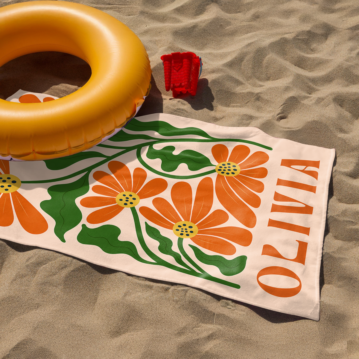Personalized Retro Beach Towel with Name, Groovy Vibes Beach, Retro Floral Towel HO82 902980