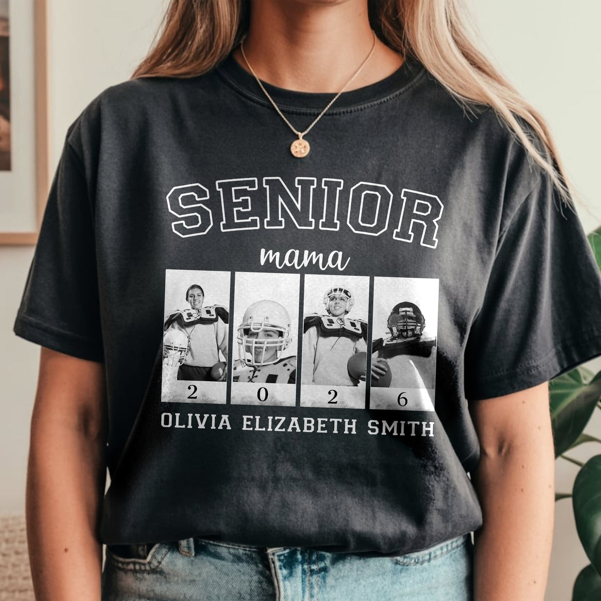 Custom Photo Senior Football Mama Comfort Color Shirt Gifts For Football Mom, Football Lover CH07 899444