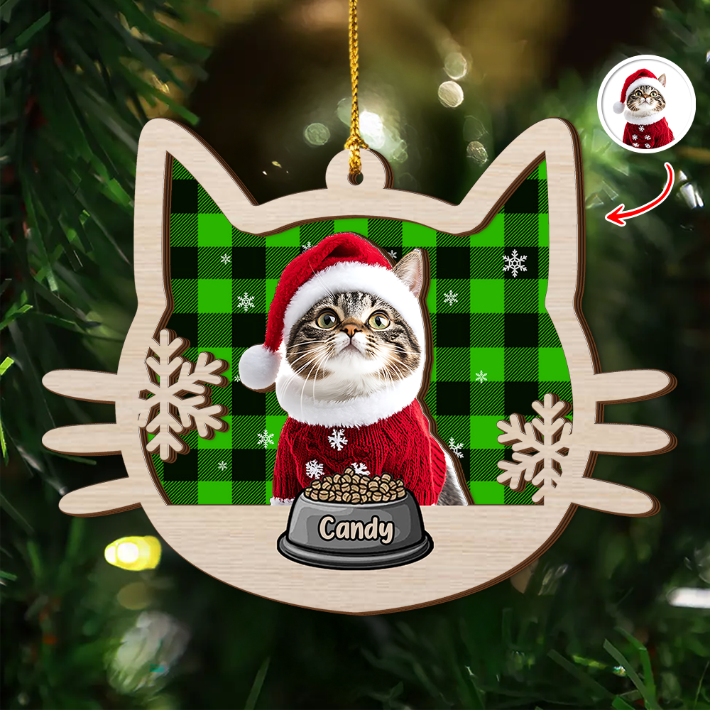 Custom Photo Meowy Christmas 2 Layer Wooden Ornament LM32 895783