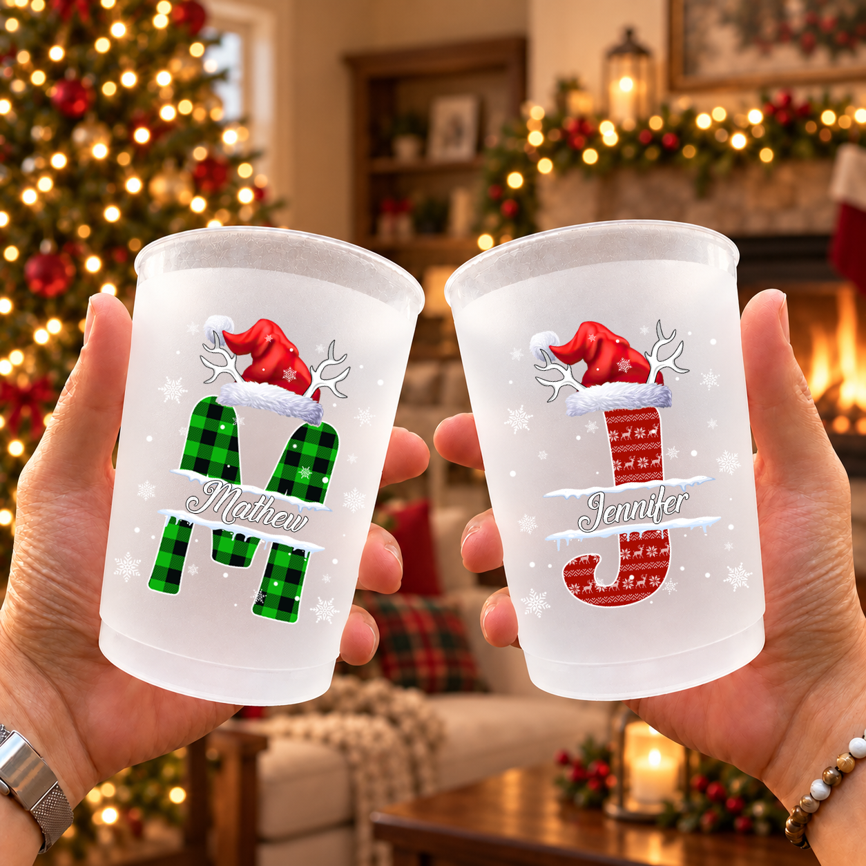 Custom Name Initial Letter Christmas Monogrammed Family Cups TH10 171377