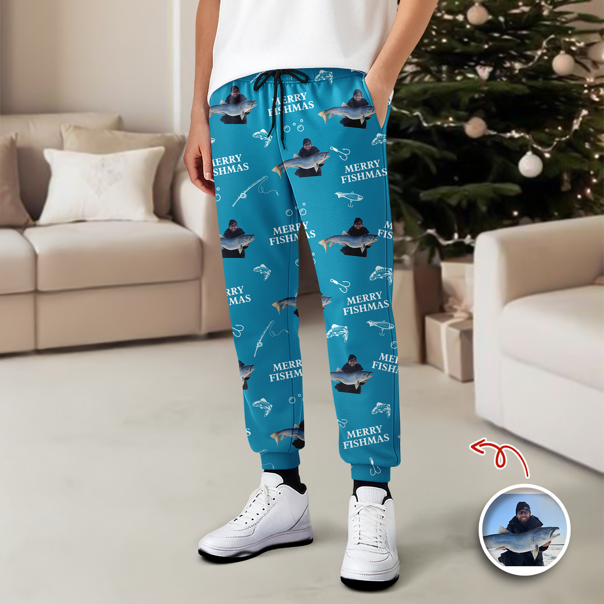 Custom Photo Merry Fishmas Sweatpants Christmas Gift For Fishing Lovers, Fisherman HA75 898126